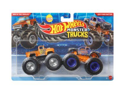 Hot Wheels Monster Trucks Demolition Doubles 1956 HiTail Hauler Vs 2017 Ford